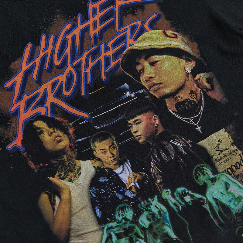 GBC/更高兄弟higherbrothers印花美式小领口短袖T恤宽松街头服饰图片