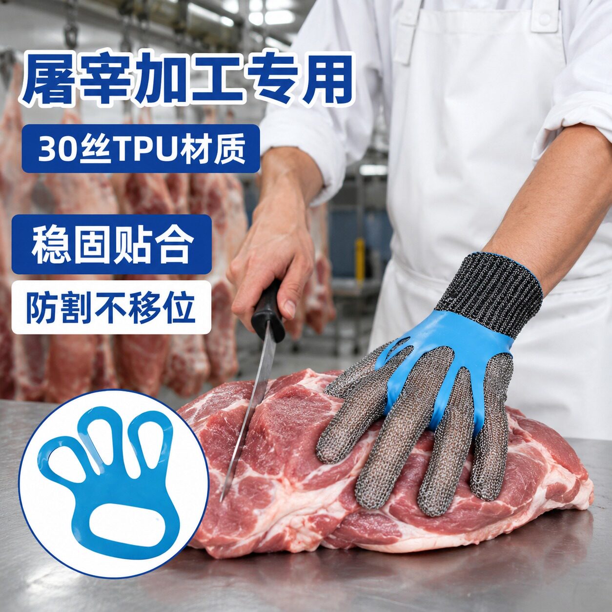 钢丝不锈钢防割手套紧固带屠宰杀鱼铁环固定条弹力收紧带切肉联厂