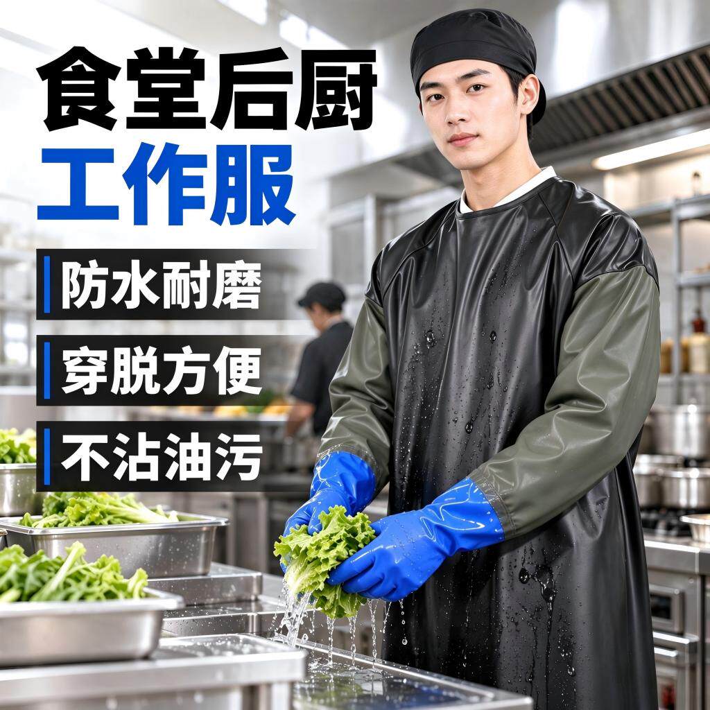 后厨专用厨师工作服长袖围裙餐饮饭店厨房防水防油污洗碗清洁洗护