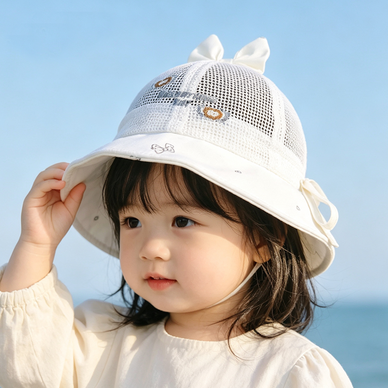 可爱透气遮太阳帽子夏季网帽防晒女宝宝渔夫帽婴幼儿童渔夫帽盆帽