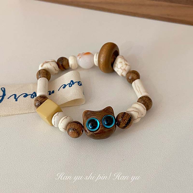 小红书新款小众设计感猫咪情侣手链时尚可爱手工串珠小猫头手串
