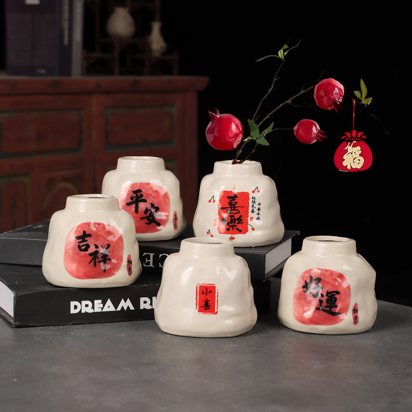 中式陶瓷小花瓶装饰茶室摆件喜庆水培器皿鲜花花瓶插花艺术小摆件,餐饮具,茶道/零配,淘宝优惠券,粉丝福利购,淘宝优惠卷