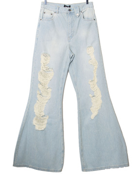 四折 现货法国设计师品牌EGONLAB 24春夏 破坏效果复古喇叭牛仔裤