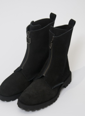 U-DOT*FRONT ZIP BOOTS｜现货｜黑色麂皮拉链坦克底中筒靴
