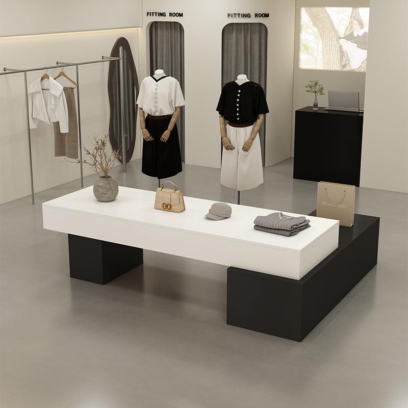服装店中岛流水桌吧台商场展厅中间摆放化妆品鞋包饰品高低展示柜