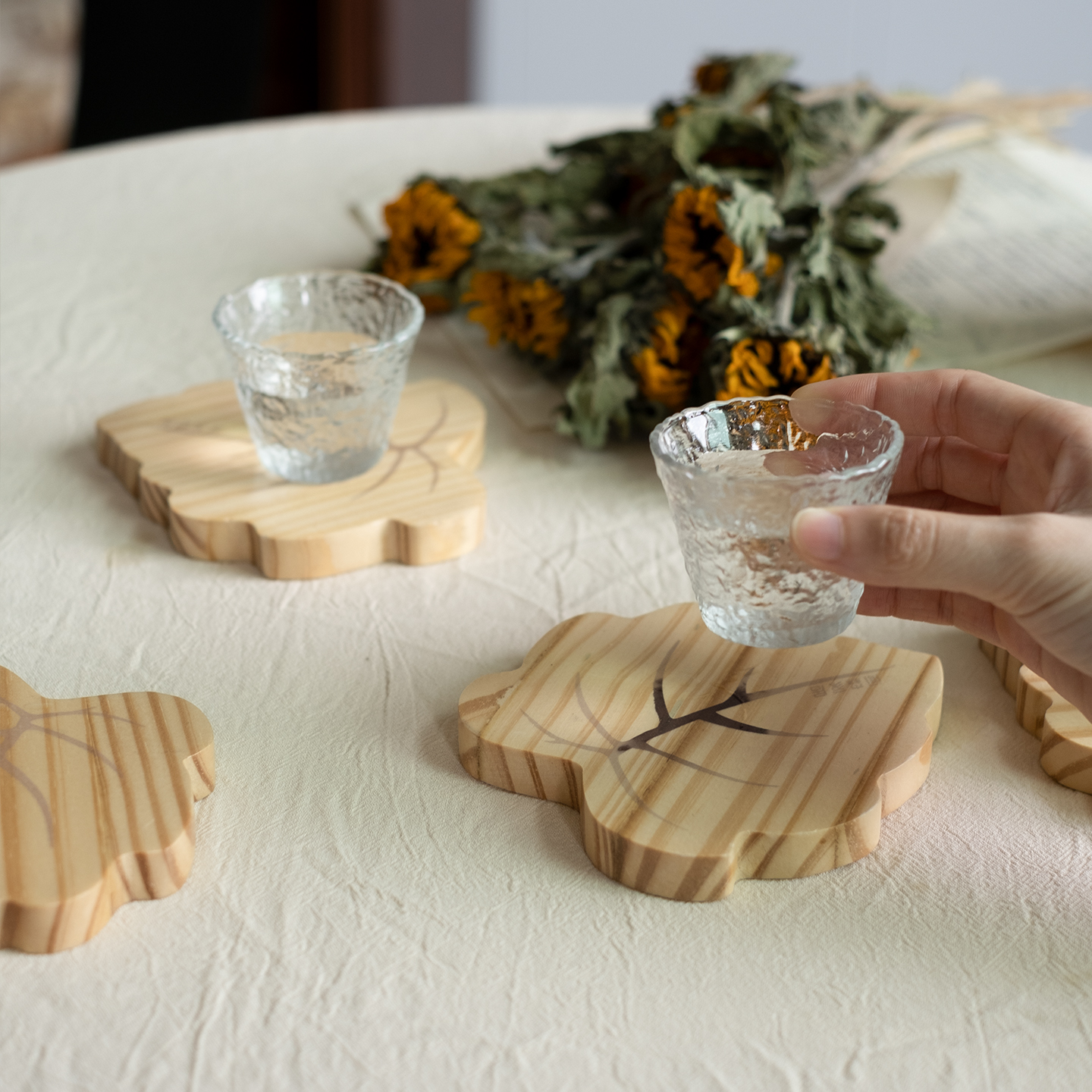 闻森创意叶子温感变色杯垫小清新