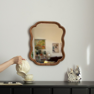 闻森家居中古装 卧室化妆镜子 饰镜壁炉异形挂墙面胡桃木复古风法式