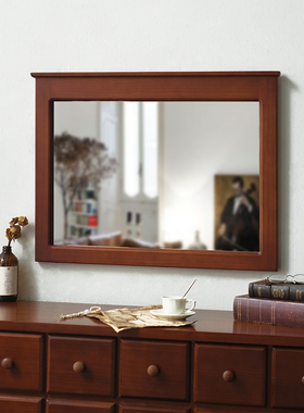 闻森家居复古浴室镜美式咖啡店装饰镜壁挂墙式方形实木卫生间镜子