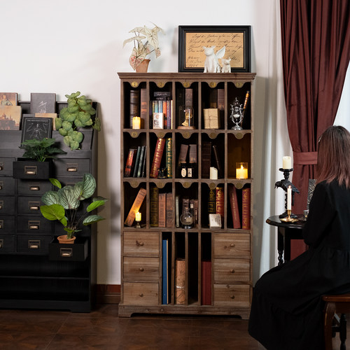 复古装饰柜实木多层收纳储物落地