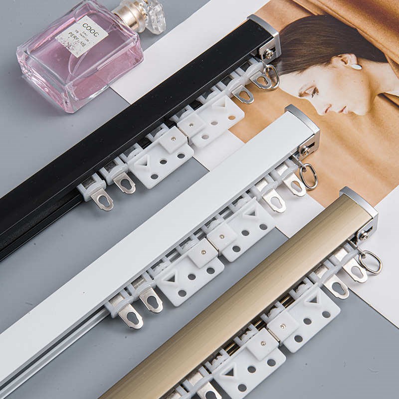 滑轨滑轮道单轨罗马双轨轨道杆窗帘侧铝合金滑道装杆窗帘顶装导轨