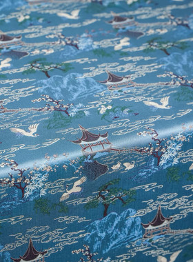 春日游园蓝色全丝名家宋锦钱小萍宋锦品牌宋锦手作做包包发夹葫芦