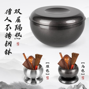 寺庙出家僧人和尚饭碗钵盂不锈钢双层大号应量器乞食斋钵保温防烫