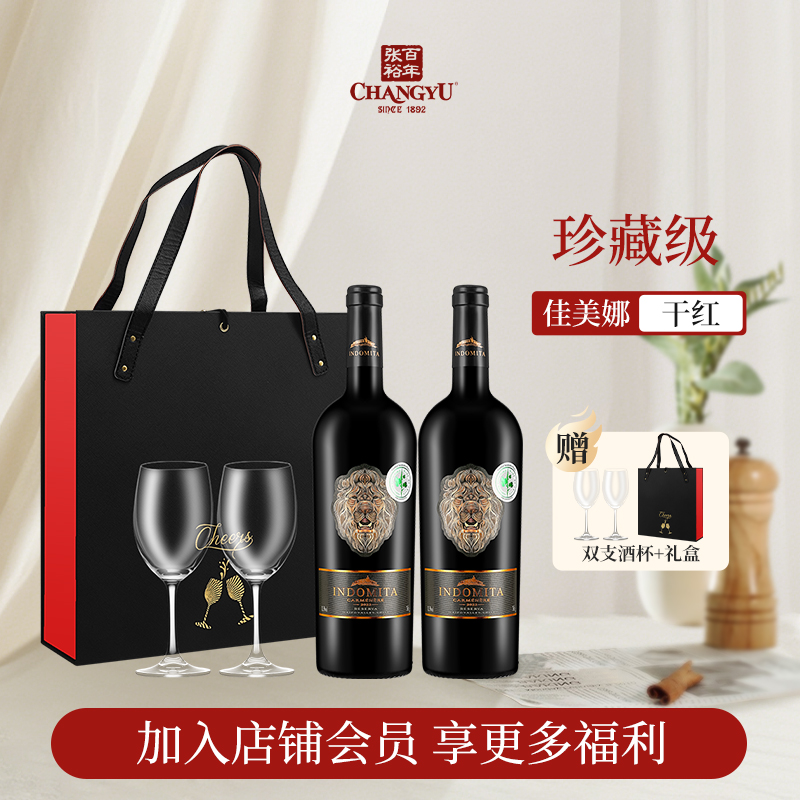 张裕先锋智利魔狮珍藏佳美娜干红葡萄酒进口红酒双支礼盒红酒送礼