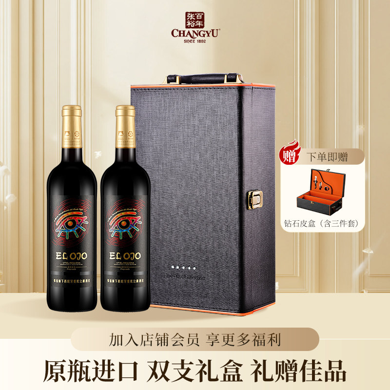 张裕先锋世界之眼干红葡萄酒西班牙原瓶进口红酒双支节日礼盒送礼