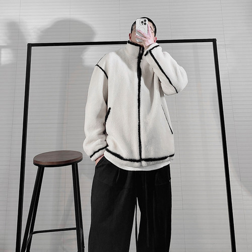 涂鸦寸头原创设计立领夹克皮草男