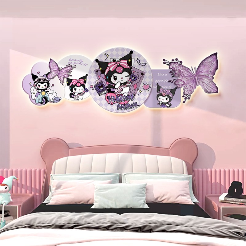 库洛米儿童房装饰画艾莎公主粉色女孩房床头挂画新款发光卧室壁画