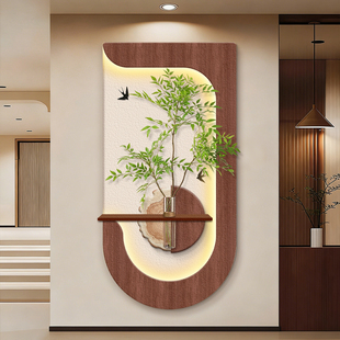 中古风水培绿植玄关装 饰画复古高级感走廊尽头挂画入户进门壁灯画