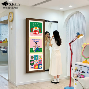 多巴胺隐藏式推拉全身镜可关闭穿衣镜装饰画玄关卧室挂画隐形镜子