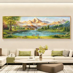 聚宝盆山水画手绘油画客厅挂画沙发背景墙装 高档大气 饰画2026新款