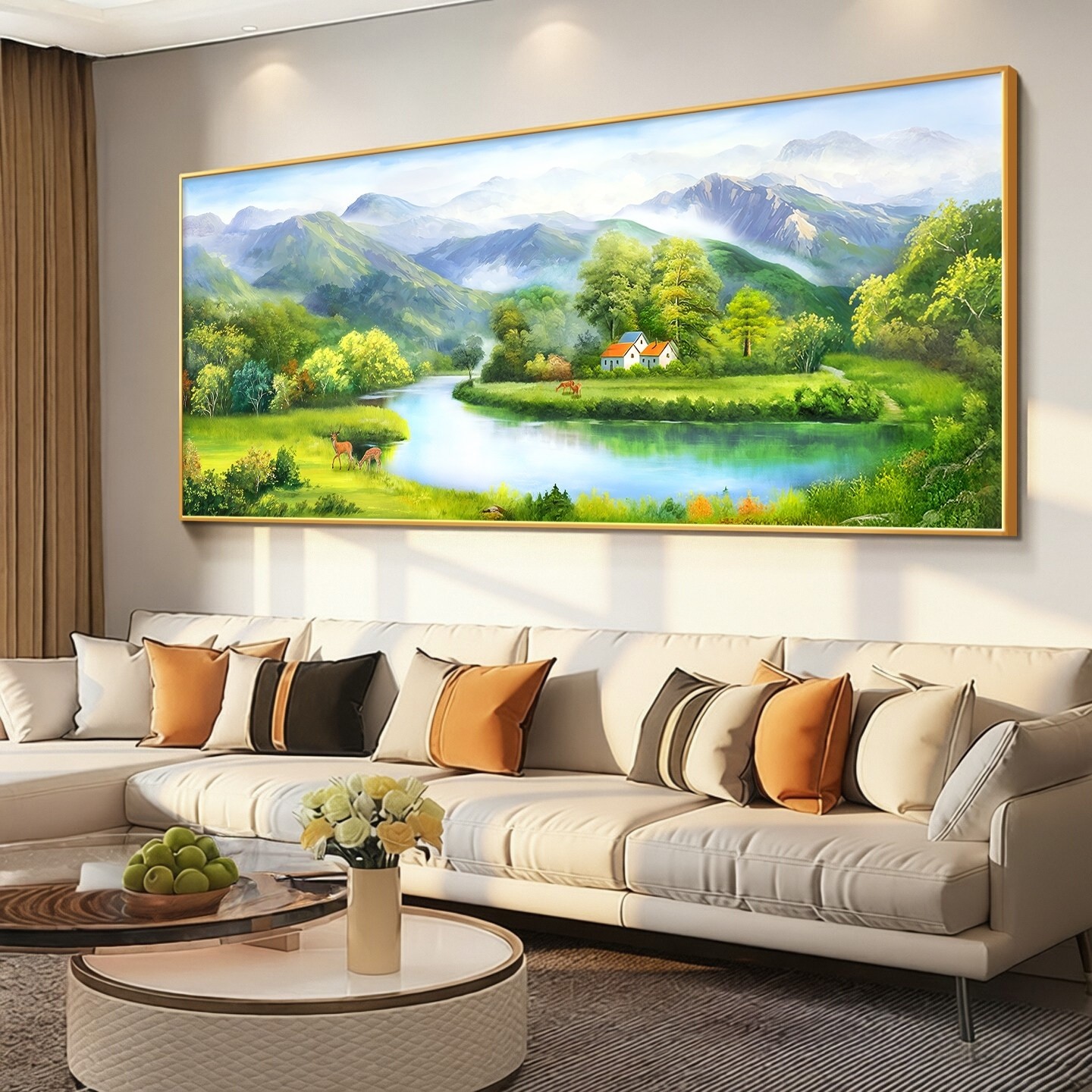 山水画客厅挂画轻奢高级感沙发背景墙装饰画手绘油画2026新款壁画,家居饰品,现代装饰画,淘宝优惠券,粉丝福利购,淘宝优惠卷