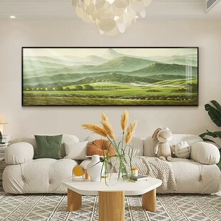 背有靠山客厅装饰画山水画沙发背景墙挂画巨人山手绘油画横版壁画
