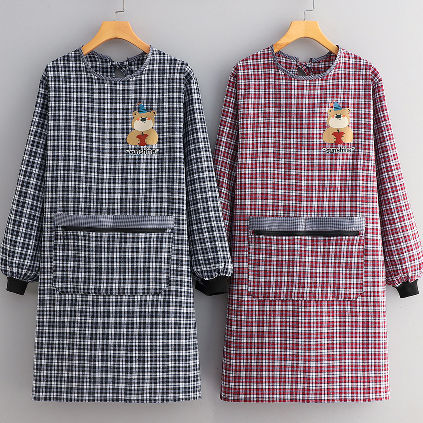 卡通女时尚棉布罩衣家用厨房2025新款长袖围裙上班防污带袖工作服,家庭/个人清洁工具,围裙,淘宝优惠券,粉丝福利购,淘宝优惠卷