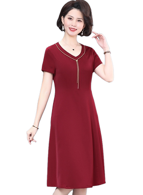 喜婆婆妈夏装短袖喜庆结婚连衣裙