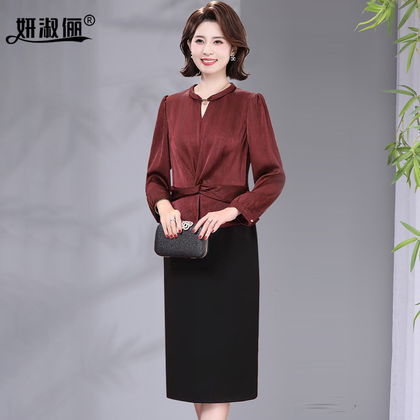 中年妈妈高档连衣裙假两件套裙2026秋装喜婆婆婚宴礼服裙平时可穿