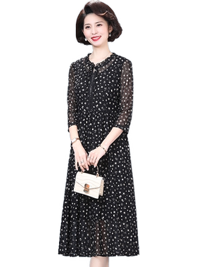 中年妈妈台湾纱高档弹力连衣裙