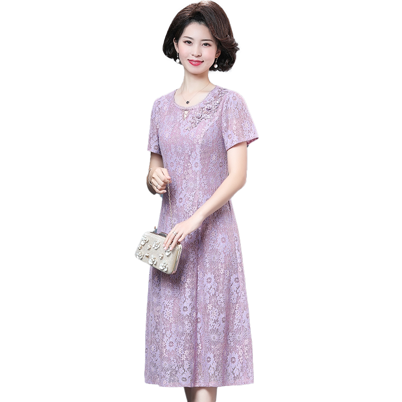 中年妈妈夏装婚宴晚礼服裙子高档大牌洋气高贵蕾丝连衣裙断码特价