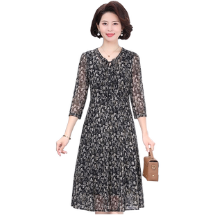 中年妈妈夏装时尚裙子2026新款洋气老人大码显瘦台湾纱连衣裙