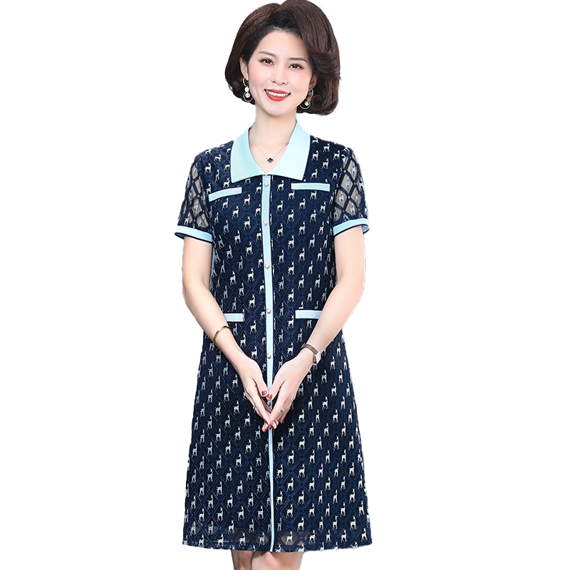 贵夫人夏装短袖刺绣连衣裙