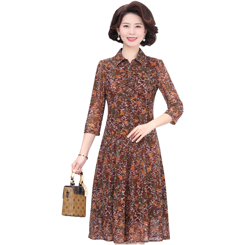 中老年妈妈春季洋气时尚连衣裙女