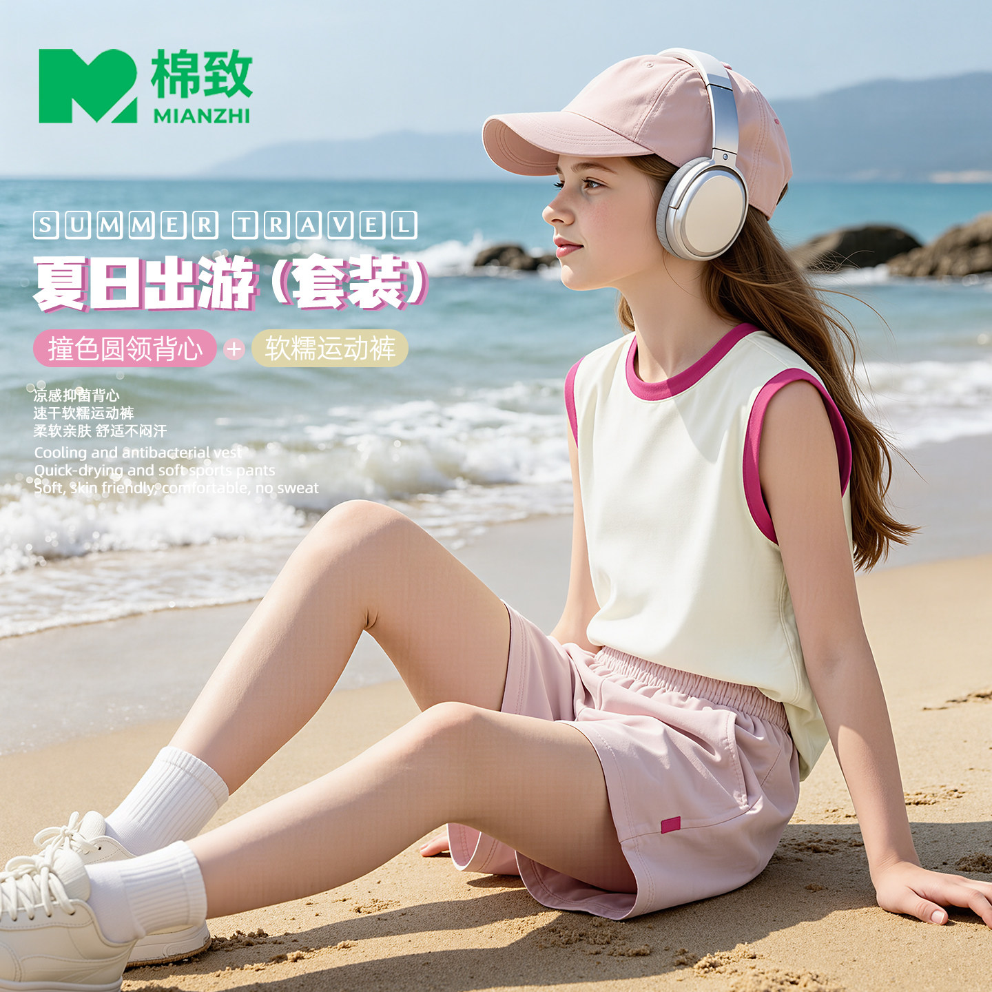 致女童夏套装时髦休闲速干裤女孩凉感运动背心无袖t恤儿童短裤薄