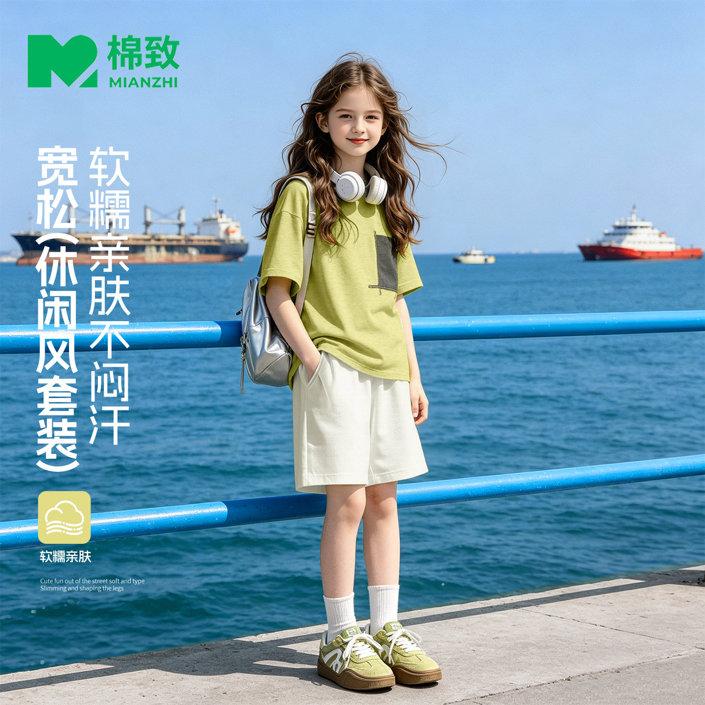 棉致女童夏装套装2026新款防晒t恤好看女孩运动服儿童短袖短裤女