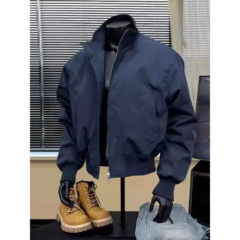 藏蓝色cleanfit飞行夹克棉服男款冬季加厚立领棒球服美式棉衣外套