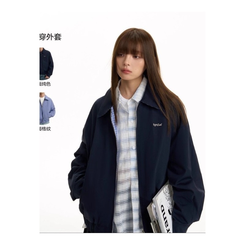 【双面穿】格纹翻领工装