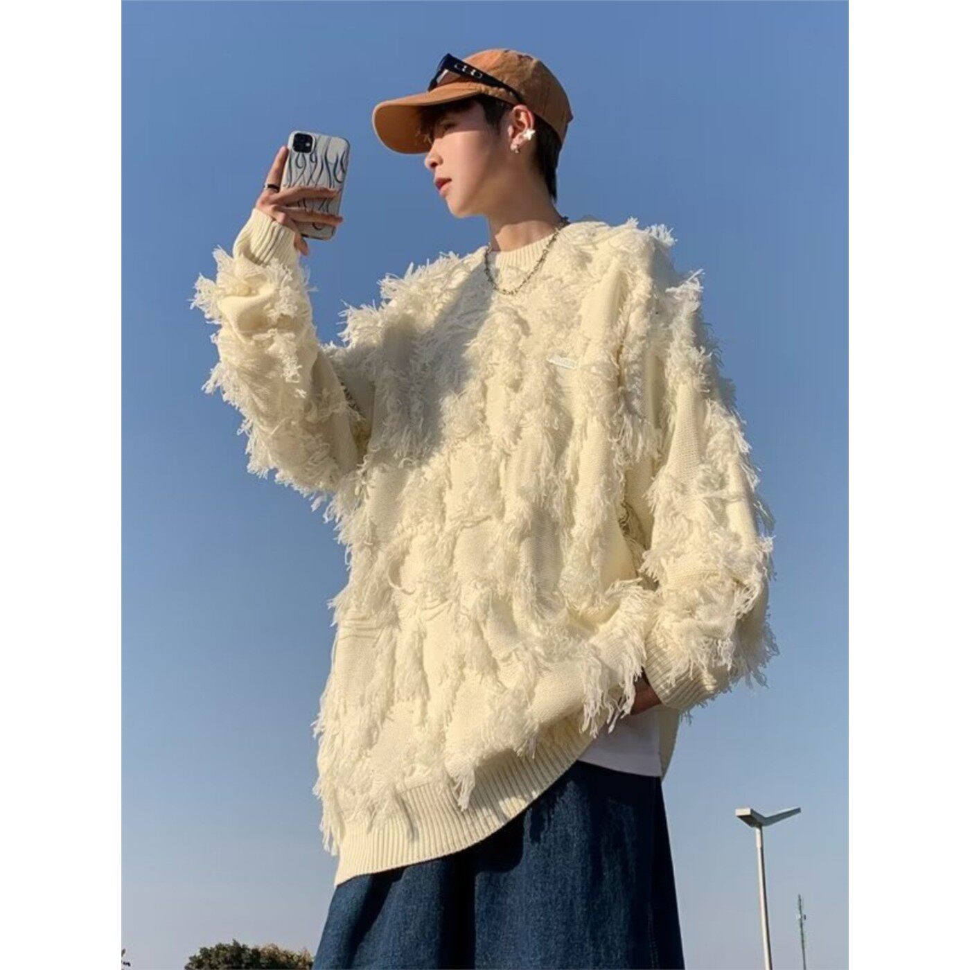 美式复古流苏毛衣男设计感小众慵懒风高级感情侣针织衫外套秋冬季
