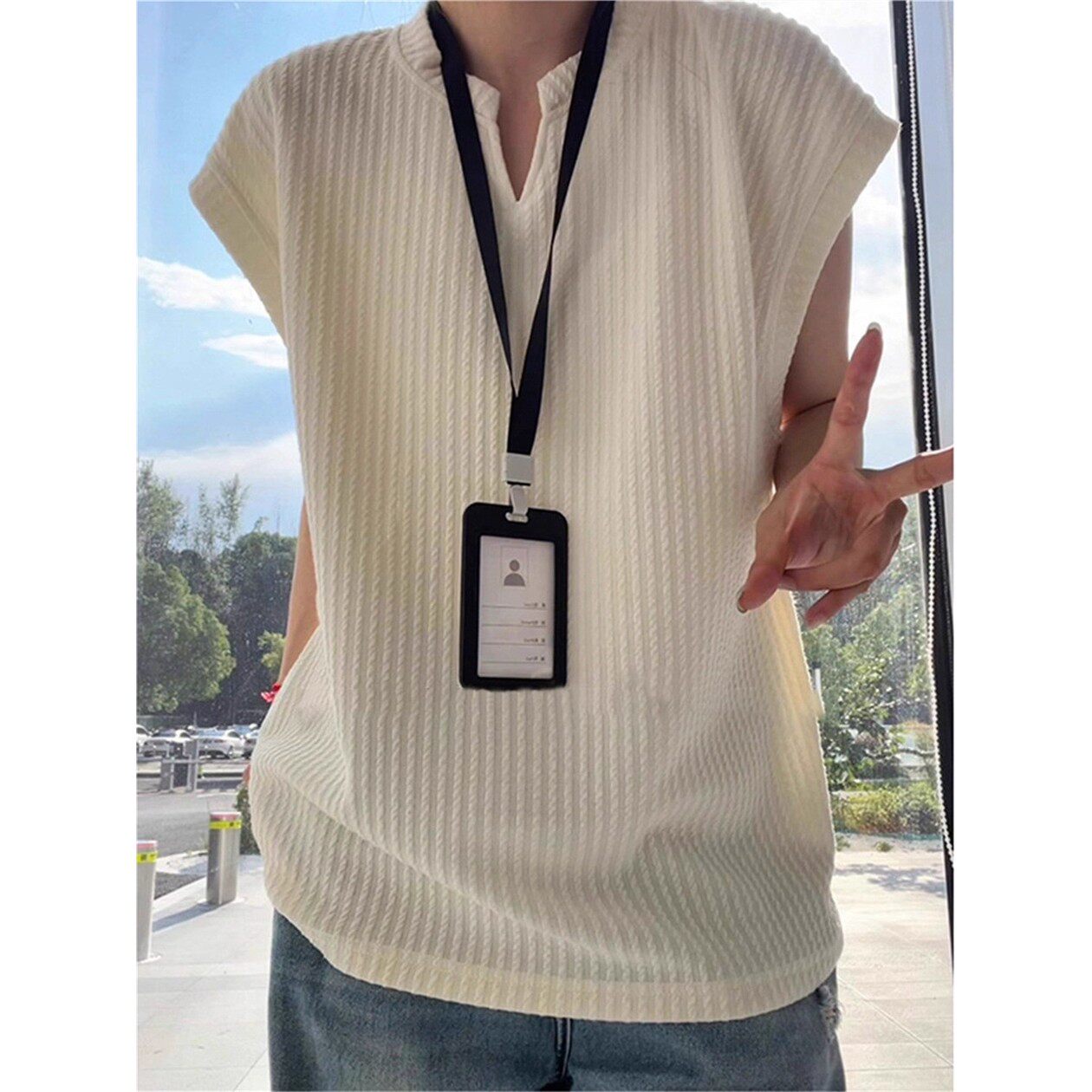 美式凉感冰感V领褶皱背心
