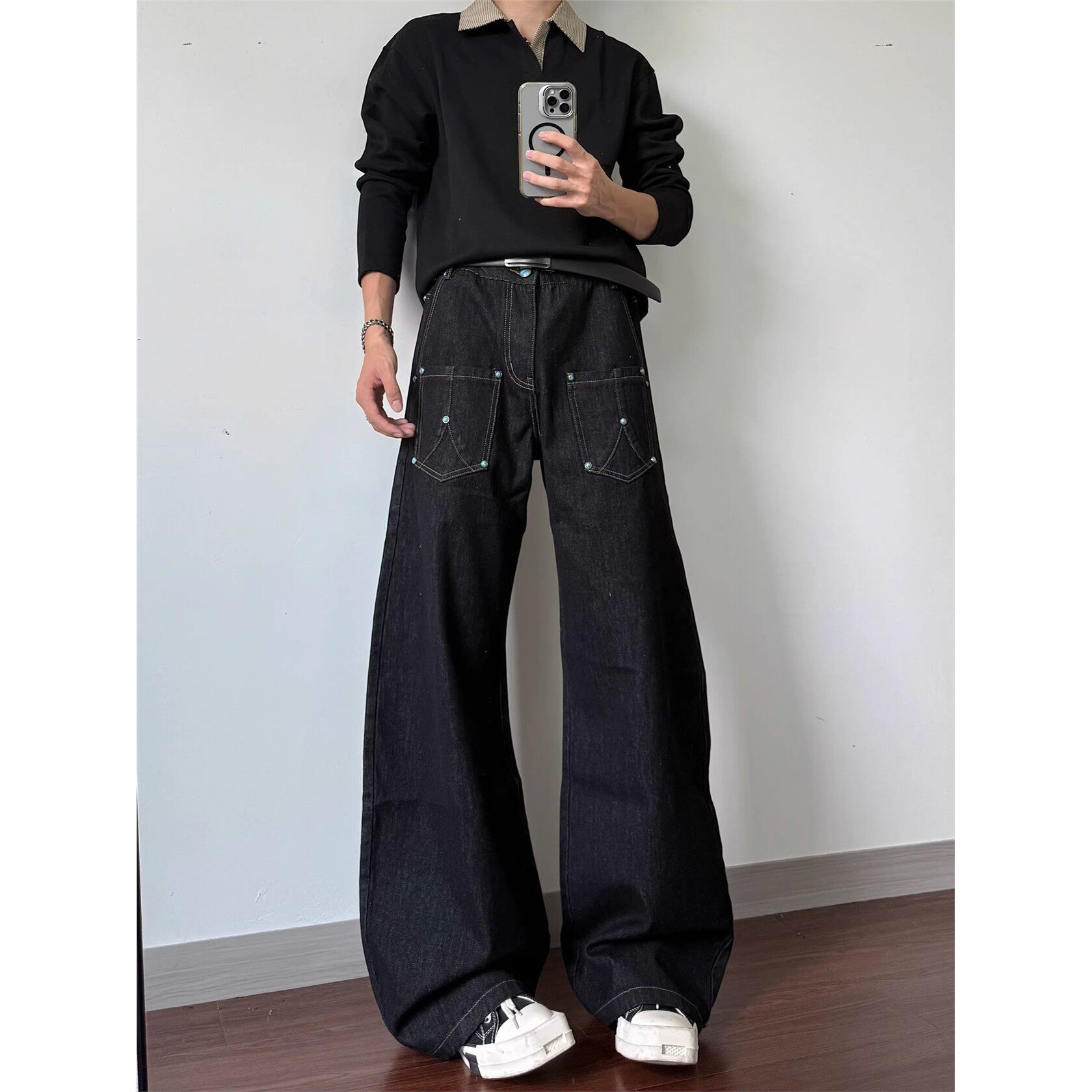 工厂美式绿松石撞钉廓形