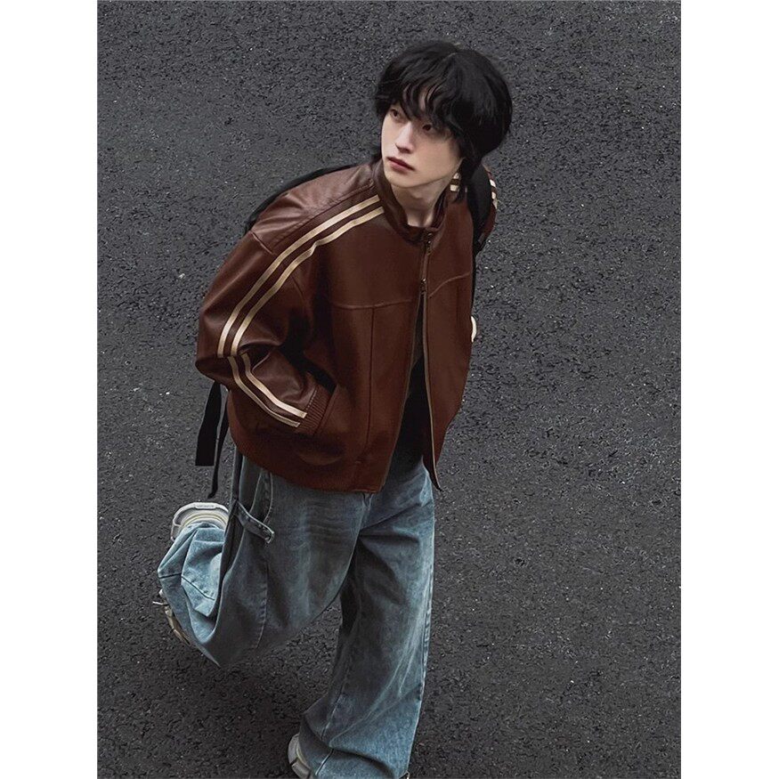 美拉德风皮上衣外套男士