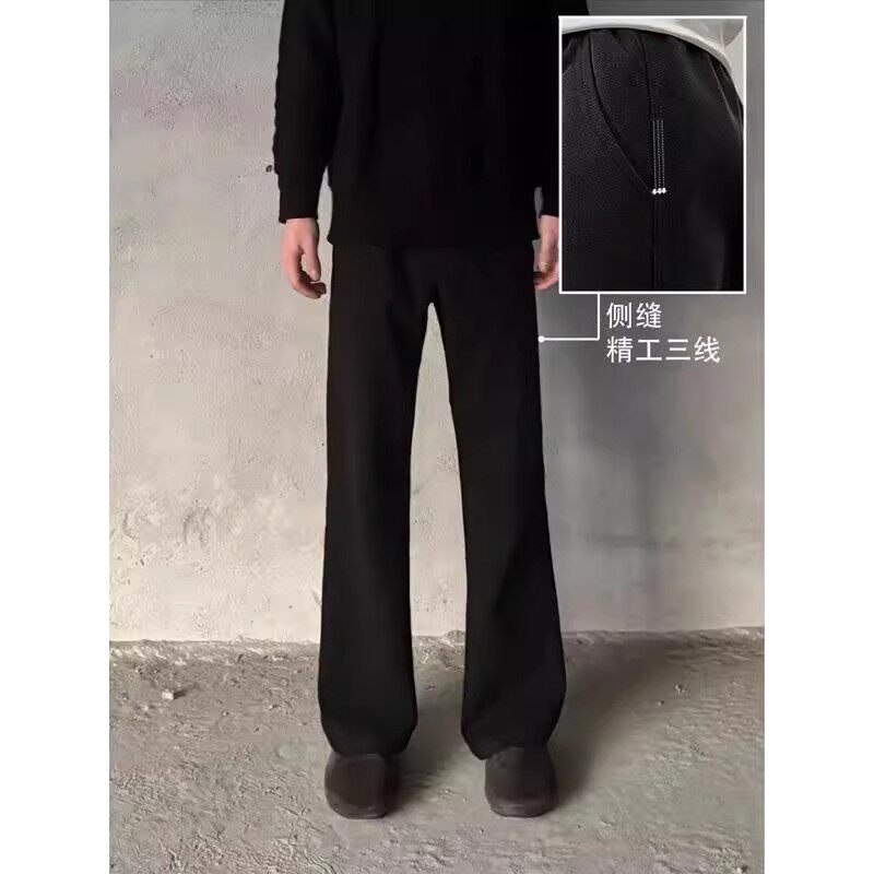 cleanfit黑色三本针弯刀西裤男款显瘦阔腿裤子休闲直筒微喇裤高端