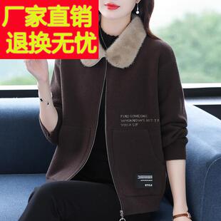 秋冬女士毛呢短款外套2023新款加厚拉链针织开衫宽松百搭夹克上衣