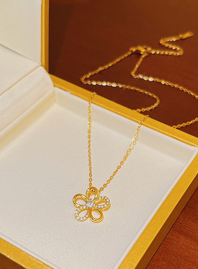 韩国简约花朵项链女高级感时尚18k金小花吊坠气质钛钢锁骨链配饰