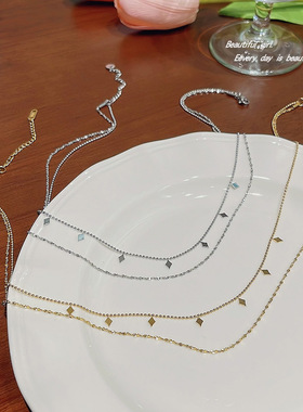 ins风经典简约星河项链首饰18K镀金不锈钢双层流苏亮片珠链锁骨链