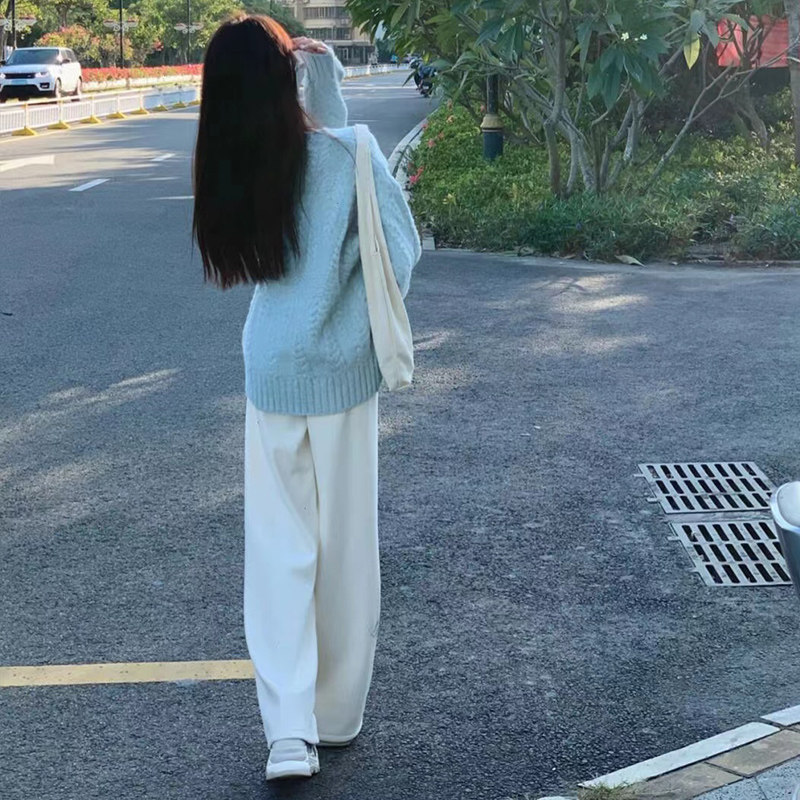 PREGNANT WOMENS SPRING AND AUTUMN CLOTHES 2024 FASHION SUITS PLUS-SIZE BELLY COVERING THINNESS NET CELEBRITY SWEATER STRAIGHT PANTS NET CELEBRITY TWO-PIECE SET TRENDY