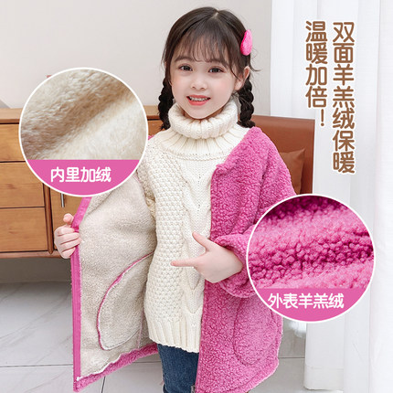 秋冬女宝宝罩衣加绒加厚长袖洋气羽绒服休闲外穿吃饭防脏护衣罩衫