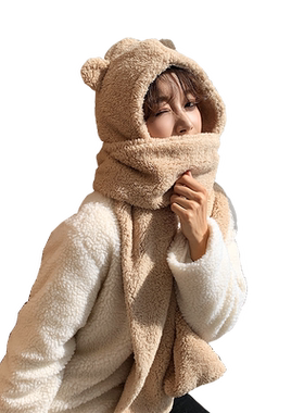 jennie同款小熊可爱少女风围巾帽