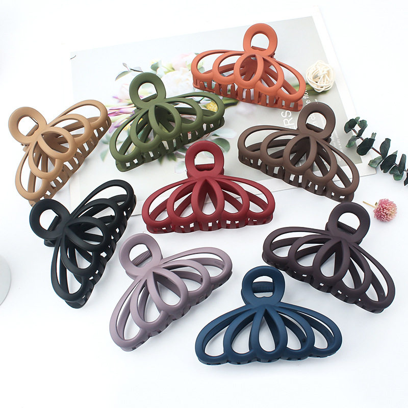 uv工艺镂空头饰磨砂抓夹大号淑女后脑勺鲨鱼夹时尚琥珀色发夹