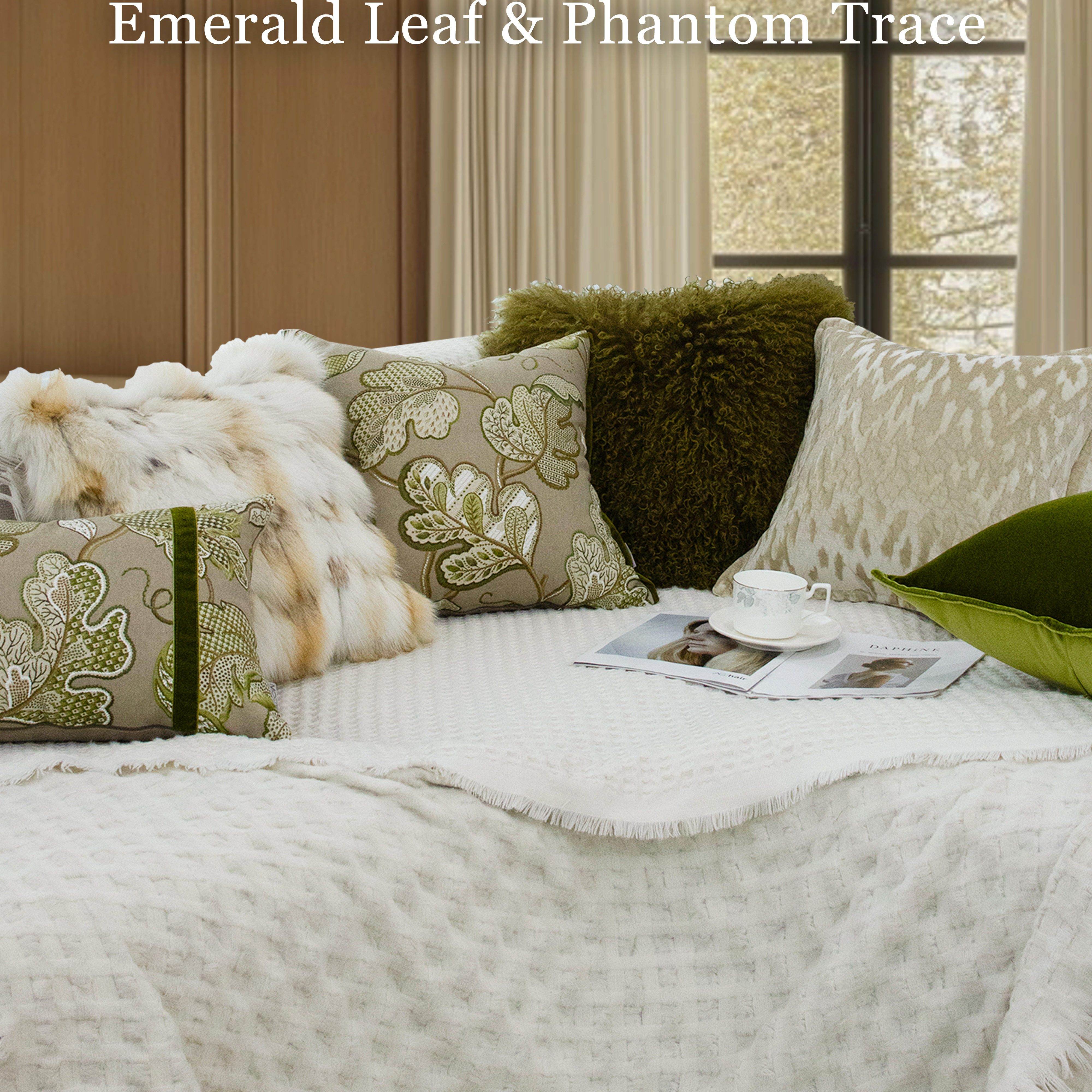 目野「翠叶幻踪」法式绿色抱枕复古高级狐狸毛皮草靠枕套沙发客厅,居家布艺,靠垫/抱枕,淘宝优惠券,粉丝福利购,淘宝优惠卷